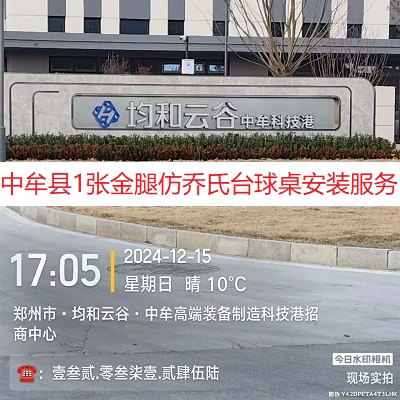 1张金腿仿乔氏台球桌安装服务：郑州市中牟县均和云谷中牟科技港